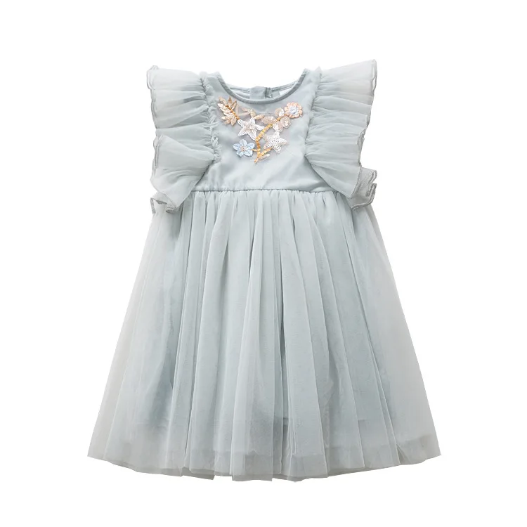 Летнее Детское платье принцессы; Сетчатое платье-пачка без рукавов с объемной вышивкой и блестками для девочек; однотонные вечерние платья для малышей; Vestidos; для От 3 до 7 лет