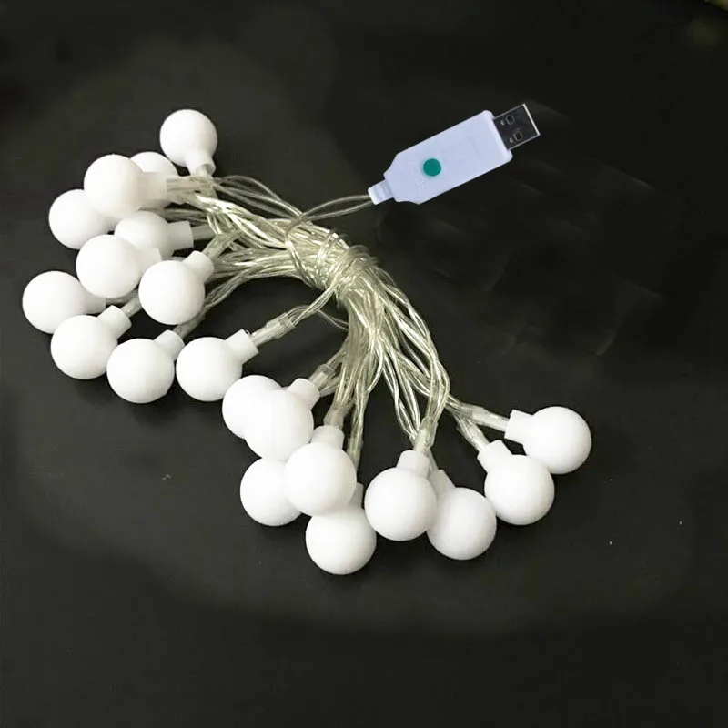 KZKRSR теплый белый 2 м 20 Led USB Powered Глобус матовый шар Рождественская елка Гирлянда