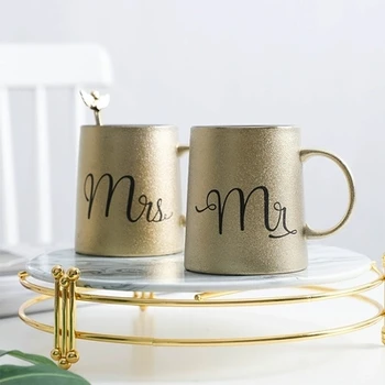 

2019 new style Nordic Wind Creative Ceramic Cups Couple Cups Set Ya Gold Mug Water Cup Large Coffee Cup teacup