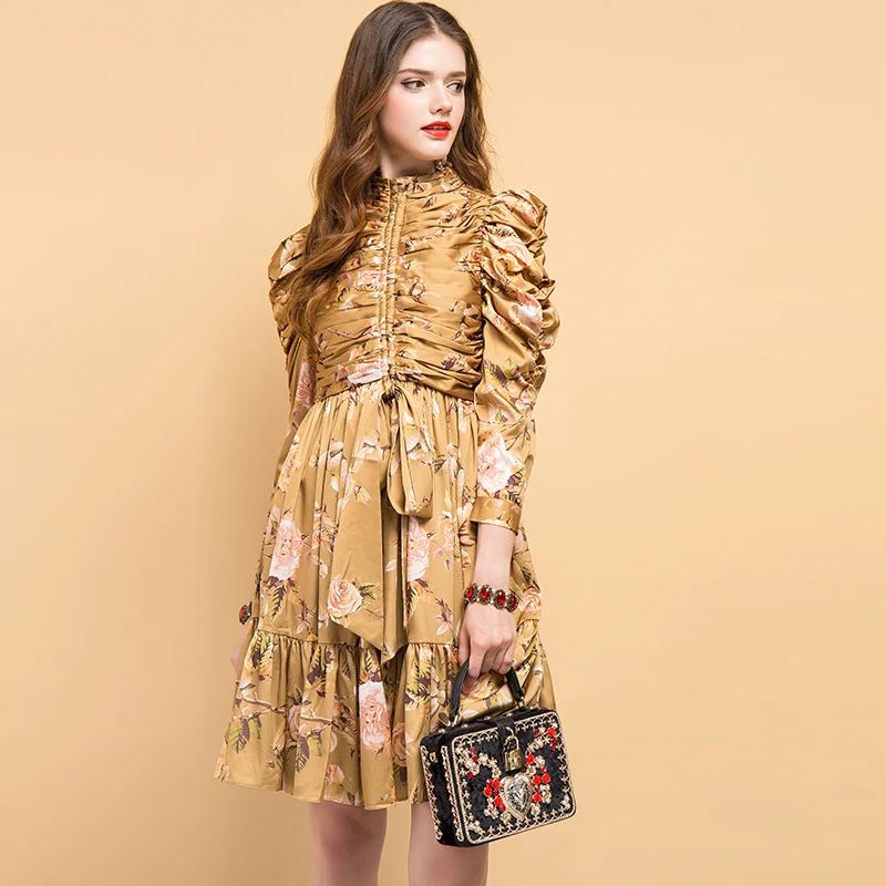 LD LINDA Делла, модное дизайнерское осеннее платье, женские, спереди, с завязками, с драпированными оборками, цветочный принт, элегантные вечерние платья в винтажном стиле