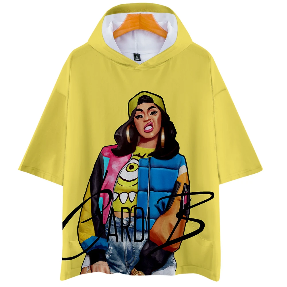 

2019 HIP HOP FASHION 3D CARDI B print Casual Hoodies Women/Men summer Clothes Short Sleeves Hooded Free Shipping