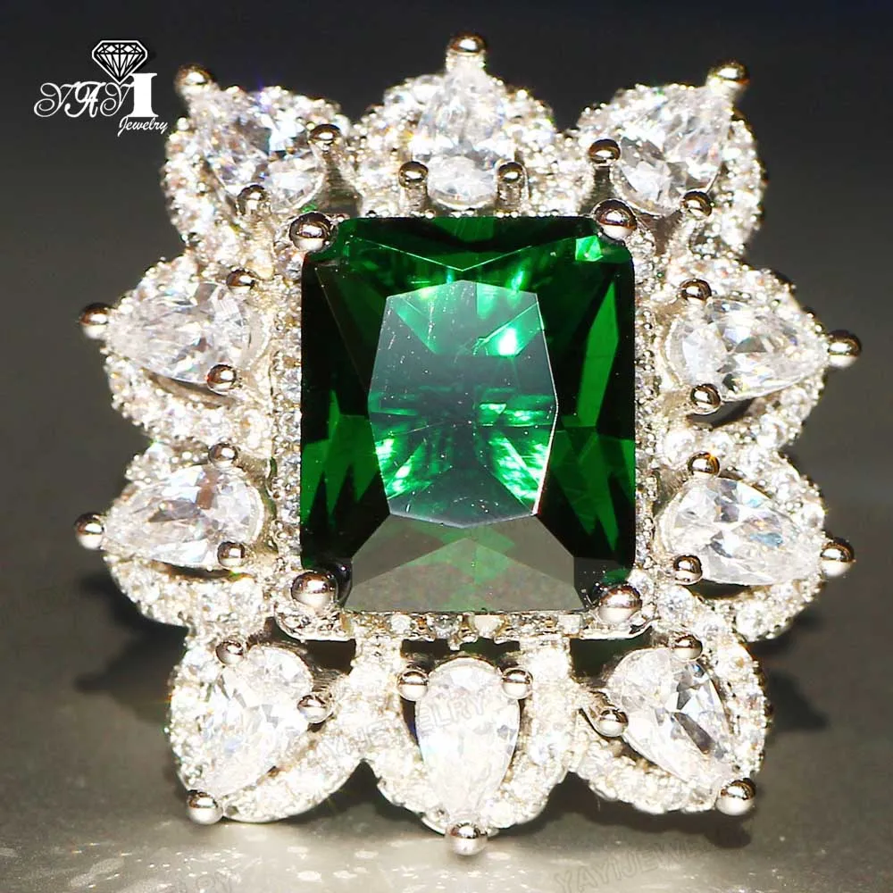 Ювелирные изделия yayi принцесса огранка 15 карат зеленый циркон серебряный цвет обручальные кольца с сердцем вечерние кольца для девочек Подарки 961
