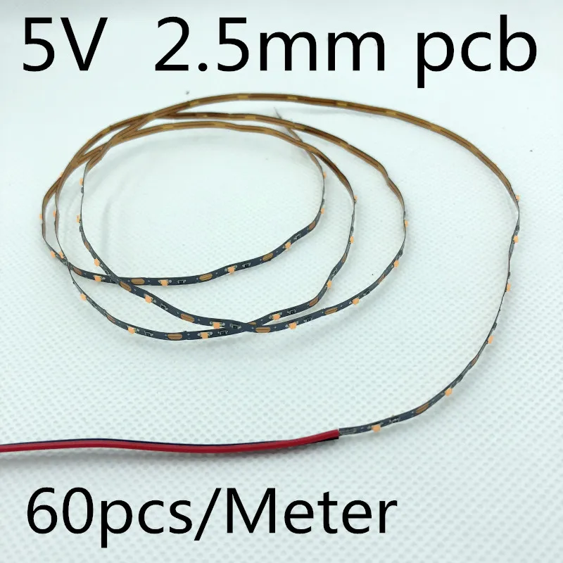 

0805chip LED strip light 5V 2.5MM 60pcs/Meter No-waterproof 5V USB 0805 LED Waterproof Flexible Narrow Strip Diode Tape for Outd