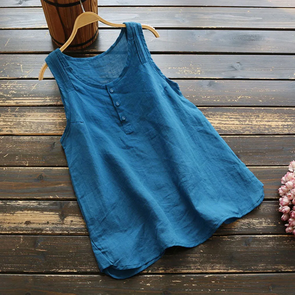 

JAYCOSIN Women Tank 2019 Brief Fashion Casual Vest With Button Sleeveless O-Neck Solid Soft Loose Beach Tank Top April25 P30