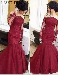 Русалка с длинным рукавом вечернее платье 2019 Robe De Soiree Abendkleider с открытыми плечами вечерние платья кружевные Длинные вечерние платья