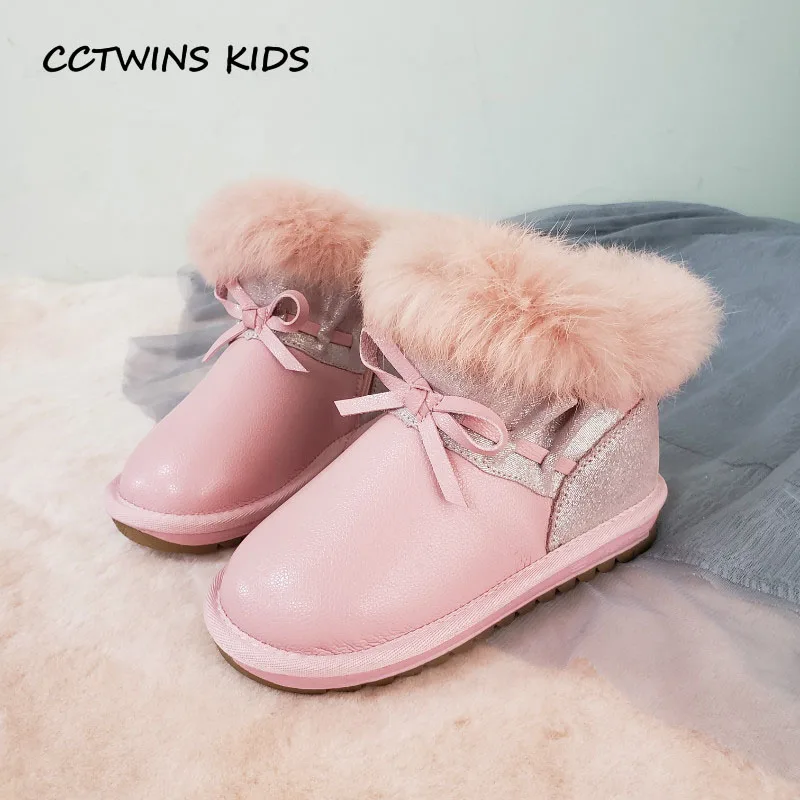 

CCTWINS KIDS 2018 Winter Children Warm Ankle Boot Toddler Pu Leather Snow Boot Baby Girl Butterfly Shoe Black CS1572