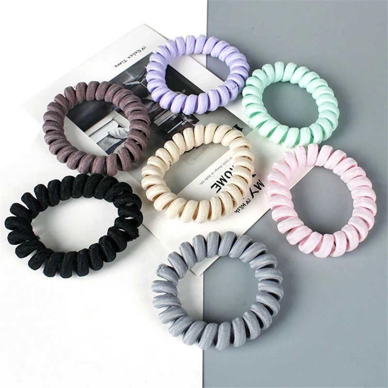 4 قطعة المرأة مرونة الشعر التعادل سلك الهاتف خط الشعر Hairbands حبل فتاة الحلوى اللون إكسسوارات الشعر ذيل حصان حامل Scrunchies