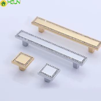 

Gold Silver Crystal Dresser Knobs Drawer Handles / Square Glass Cabinet Handle Knob Kitchen Cupboard Handle Hardware
