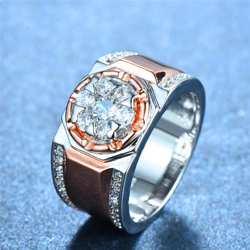 Роскошное мужское женское кольцо с большим циркониевым камнем, модное 925 серебро/розовое золото, свадебные ювелирные изделия, винтажные мужские и женские вечерние кольца на свадьбу