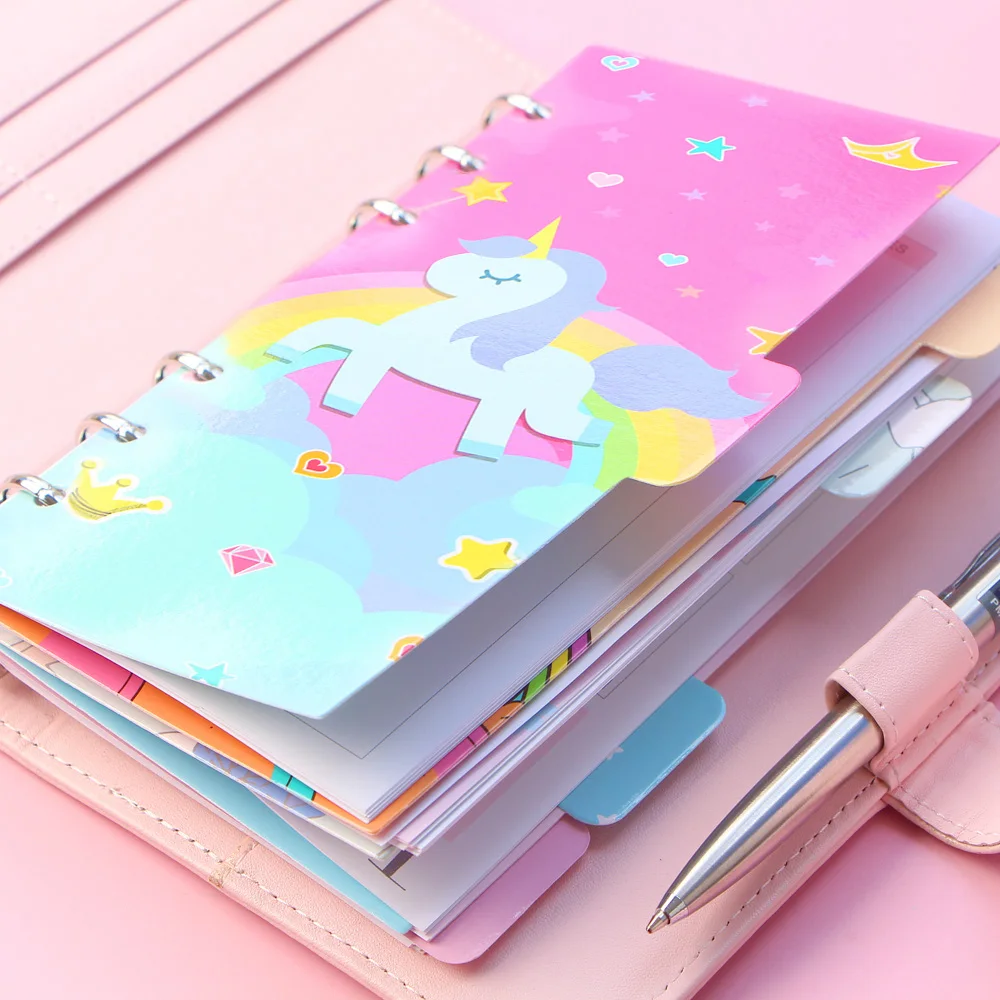 

5sheets A6 Cute Unicorn Paper Index Dividers for Diary 6 Rings Binder Planner Cartoon Spiral Notebooks Accessories Stationery