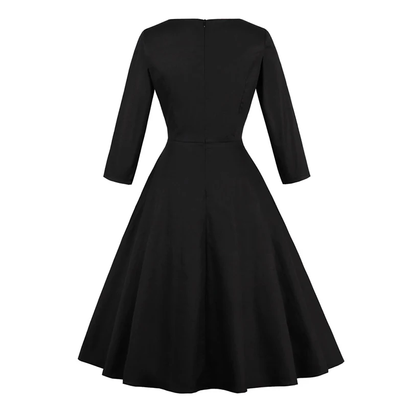 Kostlich Flamingo Embroidery Autumn Winter Dress Women 2017 Hepburn 50s Vintage Dress 34 Sleeve Black Party Dresses Plus Size (8)