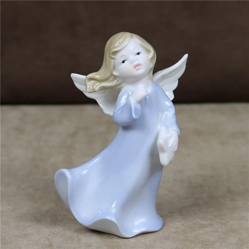

Porcelain Baby Angel Figurine Handmade Ceramic Angel Girl Miniature Character Star Home Decor Book Ornament Art and Craft Pigeon