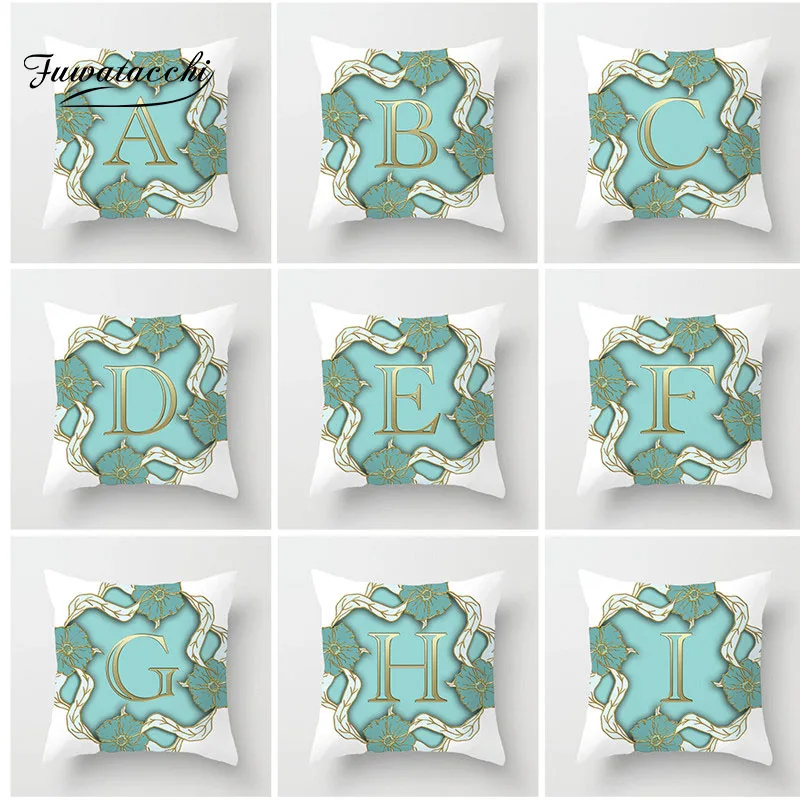 

Fuwatacchi Alphabet A-Z Cushion Cover Gold Letter Pillow Cover Flower Throw Pillows Soft Decorative Pillowcase For Home Sofa