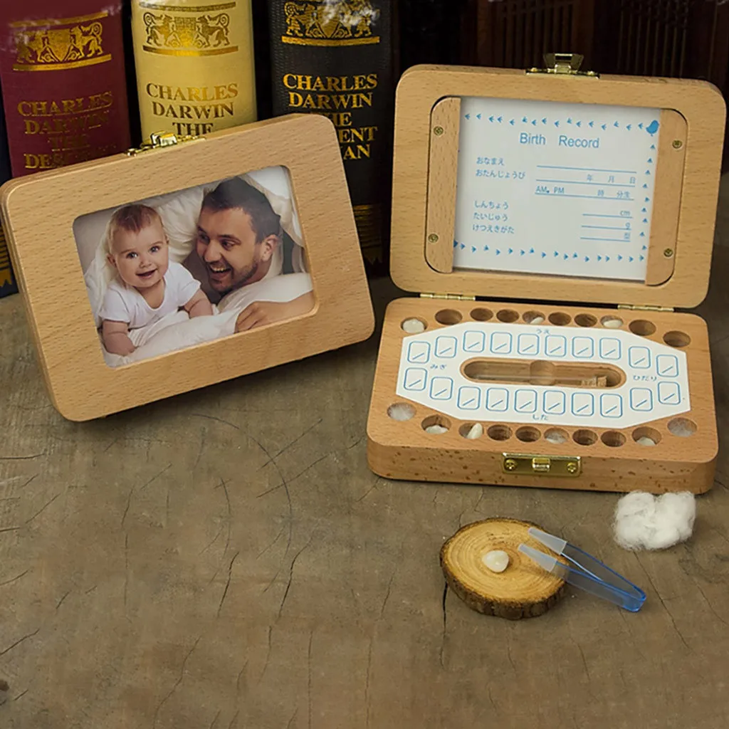 

1Pc Wooden Photo Frame Storage Box Kids Boy Girl Tooth Box Save Hair Small Teeth Hair Collection Case
