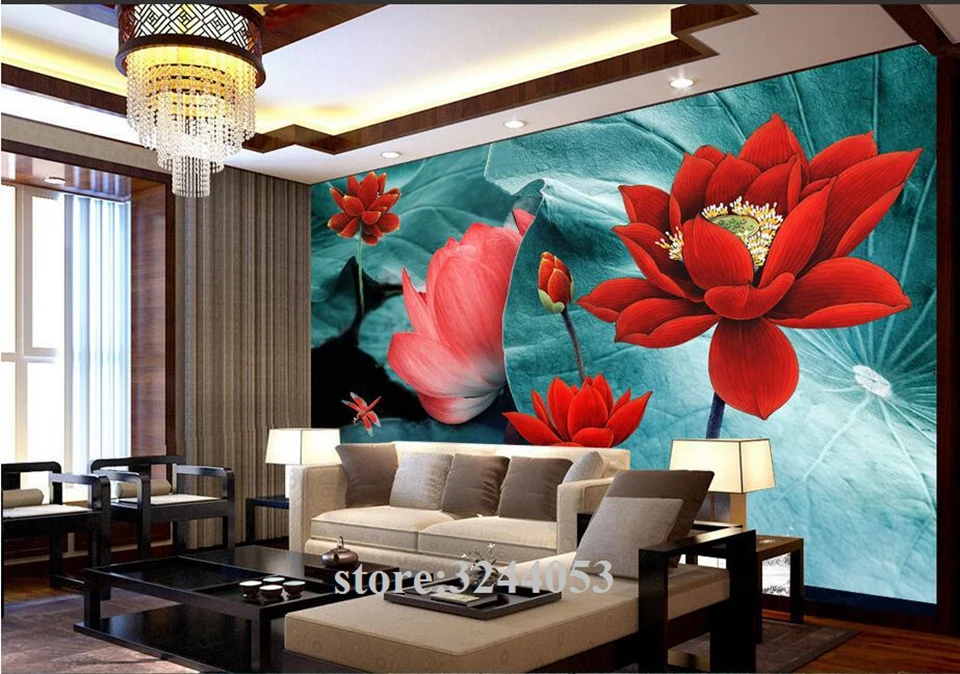 3D Ink Lotus Pond GN011 Wallpaper Mural Decal Mural Photo Sticker Decal Wall Self-Adhesive Wall Art Design 3d printed Removable Wallpaper