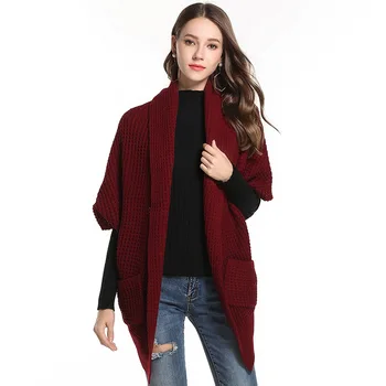 

Vogue Autumn Winter Knitted Cardigans Coat Women Nice Fashion Half Sleeve Batwing Poncho Sweater Womans Crochet Cardigan Jumper