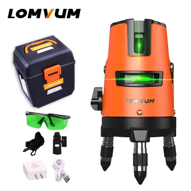 

LOMVUM 5Lines 6points Outdoor Laser Level Self-Leveling 360 rotary Cross Line Lazer Level Tool slash function tripod level