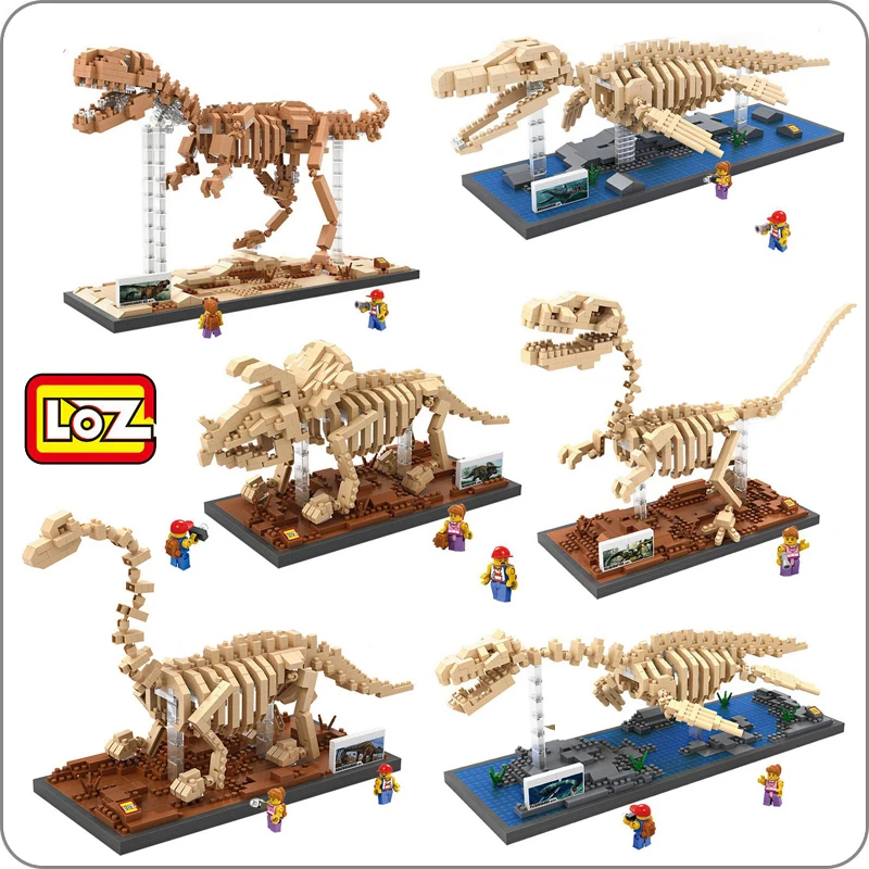 Günstig LOZ Jurassic Zeitraum Tyrannosaurus Plesiosaurus Fossilen Dinosaurier Skeleton 3D Modell Kleine Blöcke Diamant Mini Gebäude Spielzeug keine Box
