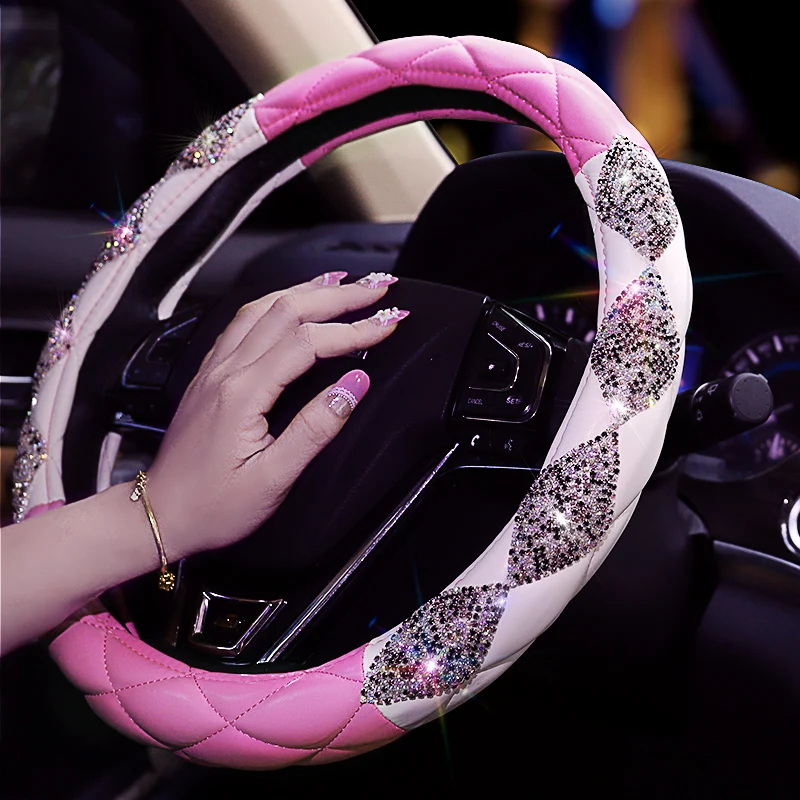 

New Luxury Rhinestone Crystal Car Steering Wheel Covers Universal Diamond Car Covered Steering-Wheel Accessories for Girls