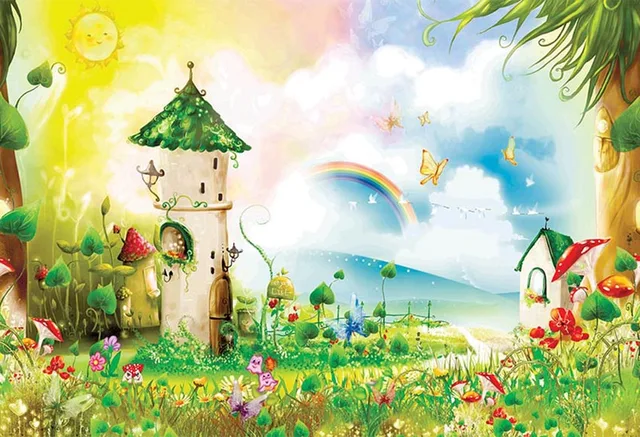 7x5FT Rainbow Sky Fairy Forest Castle Alice Wonderland