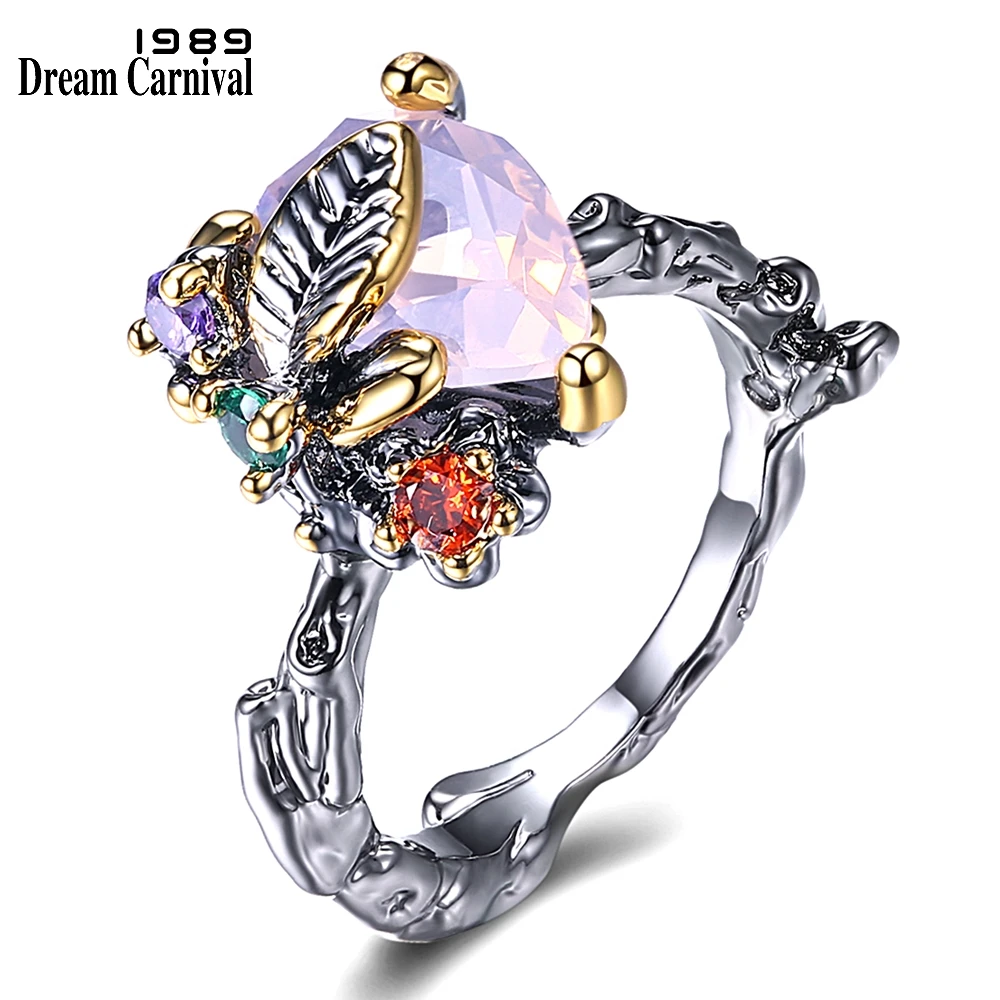 

DreamCarnival 1989 Recommend Triangle Cut Pink Zircon Rings for Women New Irregular Shape Band Party Must Have Wholesale WA11613