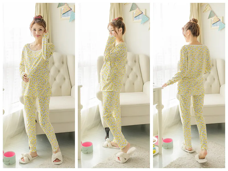 Autumn Family Matching Outfits Maternity Breastfeed T Shirt Pants Infant Rompers Set Cotton Mother Baby Sleep Wear Pajamas Sets (5)