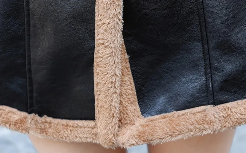 Модная Корейская приталенная Женская куртка из искусственной кожи; сезон зима-осень; толстая теплая меховая подкладка; Повседневная Женская длинная куртка из искусственной кожи; пальто