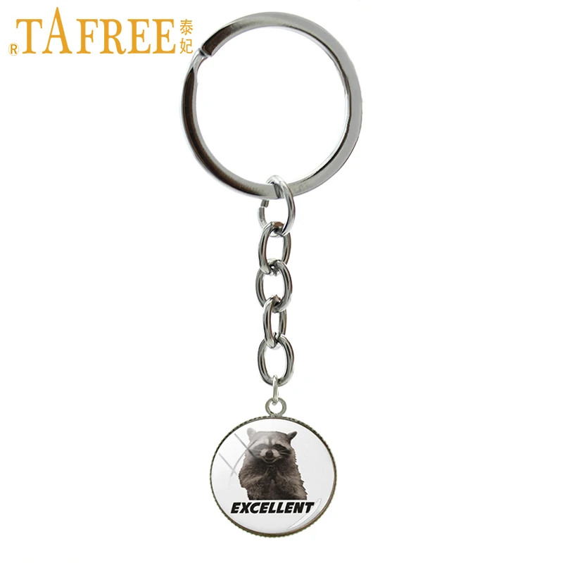 

TAFREE Cute Animal Raccoon Keychain New Trendy Round High Quality Key Chain Ring Party Wedding Gift For Men Women Jewelry NS476