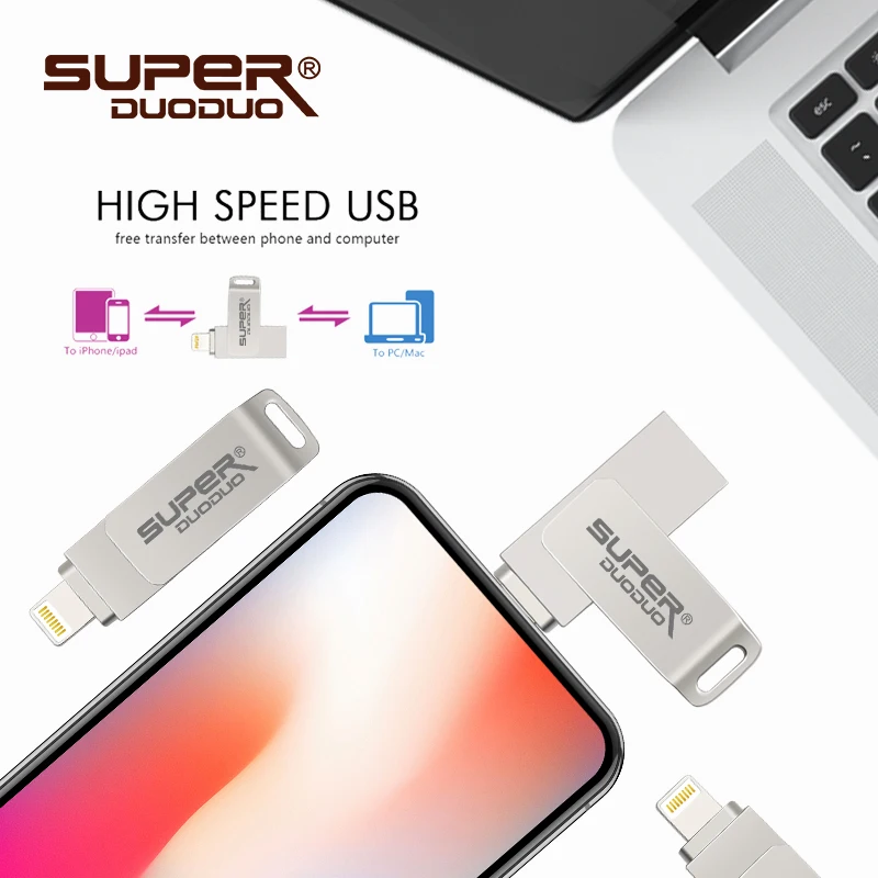 USB флэш-накопитель для iPhone X/8/7/7 Plus/6 Plus/6s/5/SE/ipad 2 в 1 флеш-накопитель 16 ГБ 32 ГБ 64 ГБ 128 ГБ флэш-накопитель usb 2,0