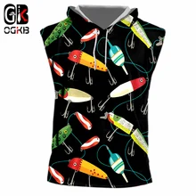 OGKB, летние топы, мужская Толстовка без рукавов, Забавный принт, мультяшный рыбий полюс, 3d, с капюшоном, майка, кепка, жилет, мужские, хип-хоп, негабаритный