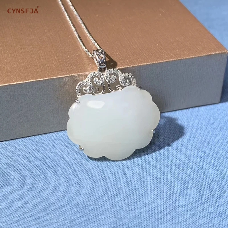 

Certified Natural Chinese Hetian White Jade Nephrite S925 Silver Inlaid Jade Pendant High Quality Wonderful Birthday Gifts