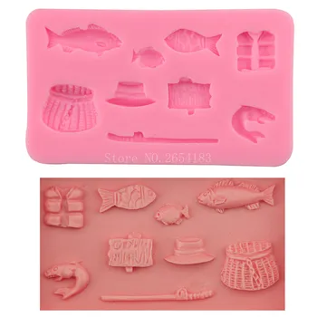 

Fisherman Fishing Tool shape Silicone Fondant Soap 3D Cake Mold Cupcake Jelly Candy Chocolate Decoration Baking Moulds FQ2959