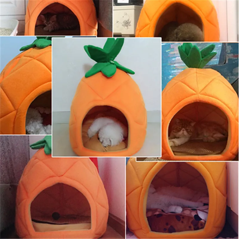 Cute Pineapple Kennel Cat Nest Teddy Dog Cotton House Bed Winter Warm Dog Cat Bed With Detachable Cushion Pet Products Cute Pineapple Kennel Cat Nest Teddy Dog Cotton House Bed Winter Warm Dog Cat Bed With Detachable Cushion Pet Products