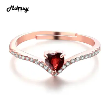 

MoBuy MBRI003 Love Heart Red Garnet Adjustable Ring 925 Sterling Silver Rose Gold Plated Natural Gemstone Fine Jewelry For Women