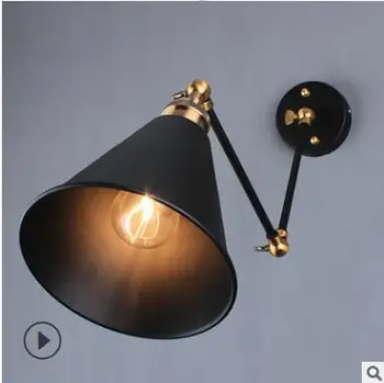 

American country iron black umbrella double wall lamp Nordic simple restaurant living room study corridor iron wall lamp