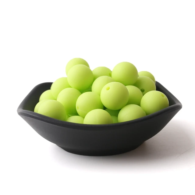 60pcs 12mm Baby Teether Silicone Beads Diy Pacifier Chain Bracelet Bpa Free Chewable Round Silicone Bead Accessories For Newborn Lime