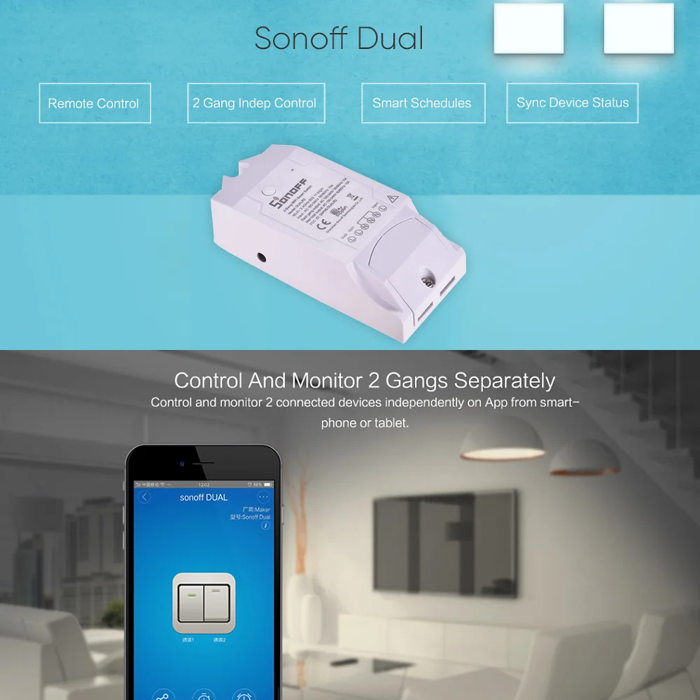 Sonoff Dual R2 2CH Wifi умный переключатель домашний пульт дистанционного управления беспроводной переключатель универсальный модуль Таймер переключатель умный дом управление Лер