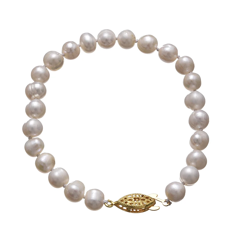 

7mm Pure natural fresh water white pearl with DIY graceful chain findings 7inch noble character for wemen