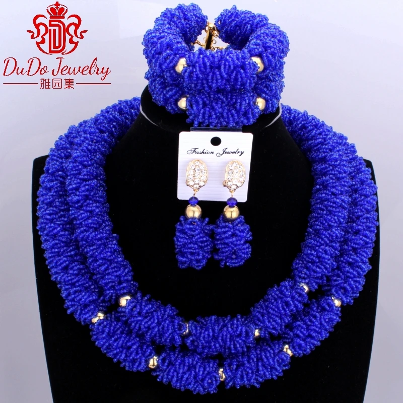 African Royal Blue Jewelry Set Crystal Beads Jewelry Set dubai Women Necklace Set of Jewelry Nigerian Wedding bridal Jewelry Set