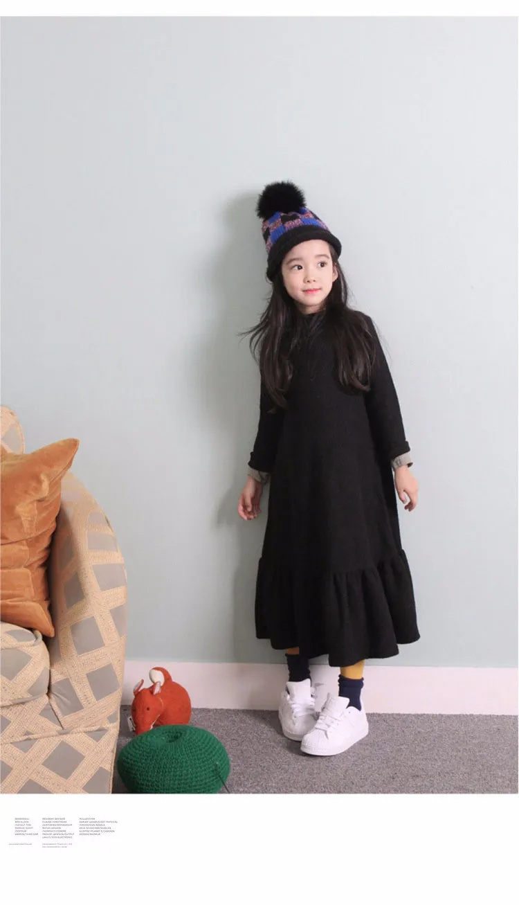 Плотные весенние платья с длинными рукавами для девочек и подростков 2-14 лет корейское платье-годе с оборками для девочек осень-зима JW1104
