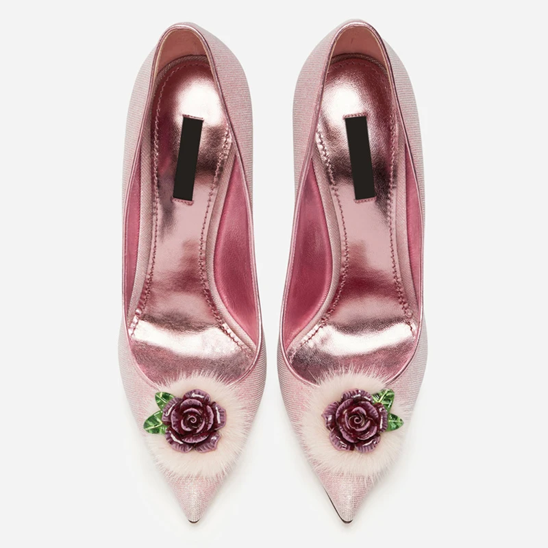

Hot Women Pumps Wedding Party Runway Brand High Thin Heels Stiletto Slip On Sapato Feminino Flower Decor Chic Lady Woman Shoes