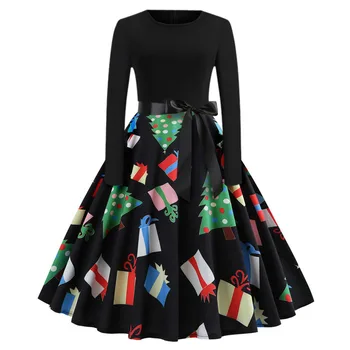 

Christmas Dresses 2018 Casual Christmas Tree Winter Dress 1950S 60S Vintage Women Robe Swing Pinup Elegant Party Dress Vestidos