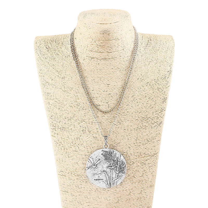 Wholesale 10pcs Antique Silver Dragonfly Reed Pattern Large Round Pendant Collar Long Metal Chain Necklace Jewelry | Украшения и