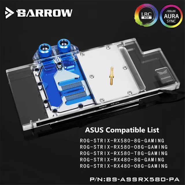 Barrow ASUS ROG STRIX RX580/RX480 GPU cooler Water Block Full Coverage