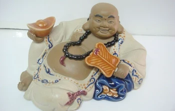 

Painted Pottery Porcelain Statue China Money Yuanbao Happy Laugh Maitreya Buddha