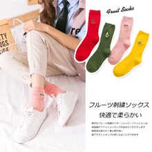 1 пара новых спортивных длинных носков высокого качества с фруктовой вышивкой женские весенние осенние однотонные хлопковые дышащие носки