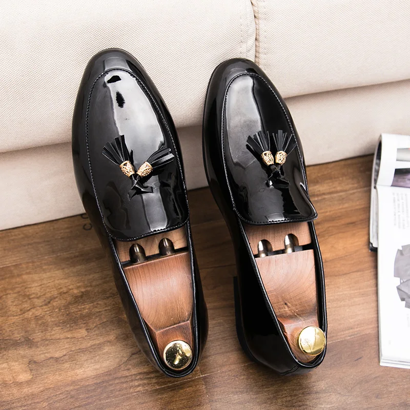 tassel patent leather shoes men luxury brand buisness flats glossy dress male footwear work office designer oxford shoes for men (27)