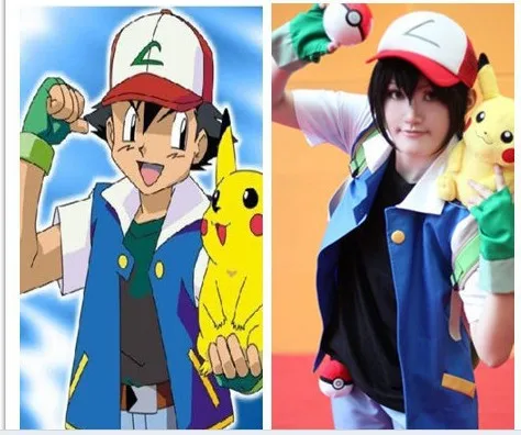 Тренировочный костюм Pokemon Ash Ketchum для костюмированной вечеринки; куртка+ перчатки+ шапка