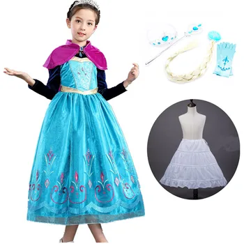 

Girls Princess Elsa Anna Fancy Dress Up Kids Long Sleeve Sequin Snow Queen Elsa Cosplay Costume Pageant with Long cloak