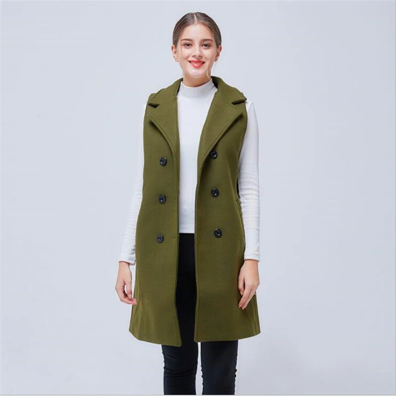 OLOME 2018 Autumn New Style Women Vests Long Slim Army Green Fashion